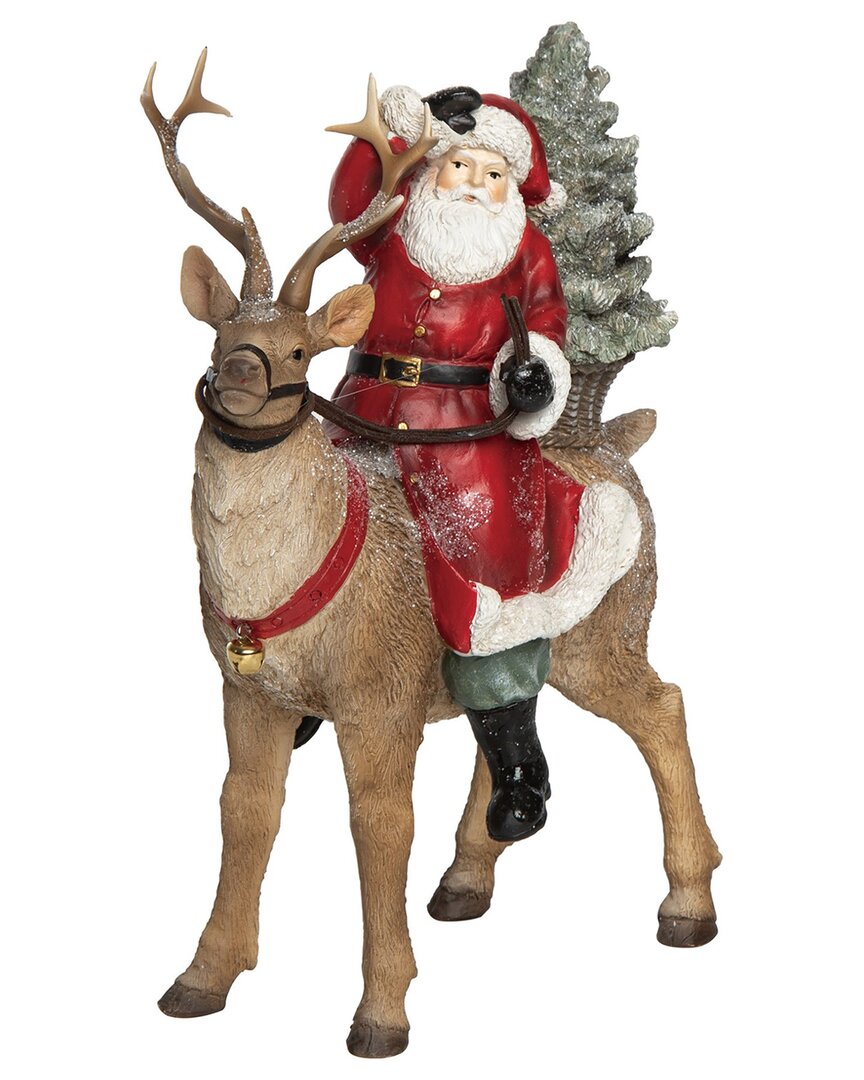 Transpac Resin 10in Multicolored Christmas Rustic Santa And Reindeer Figurine
