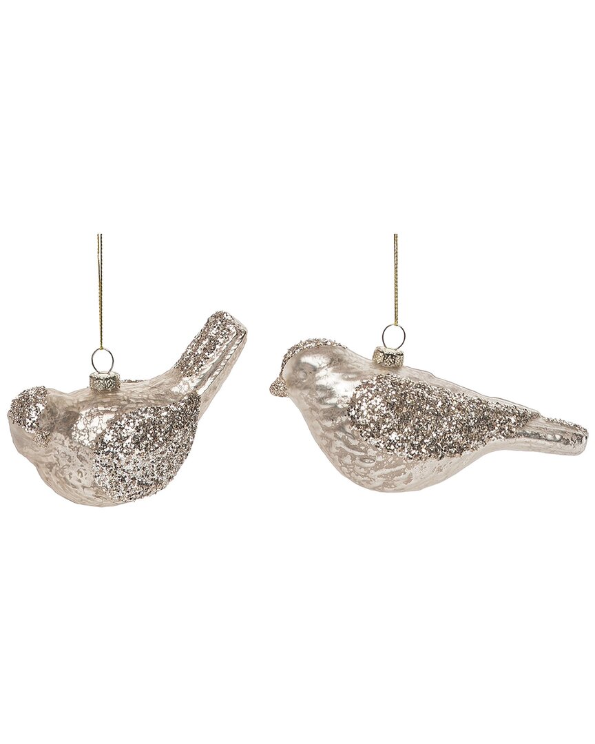 Transpac Glass 5.5in Christmas Glitter Bird Ornament Set Of 2 In Gold