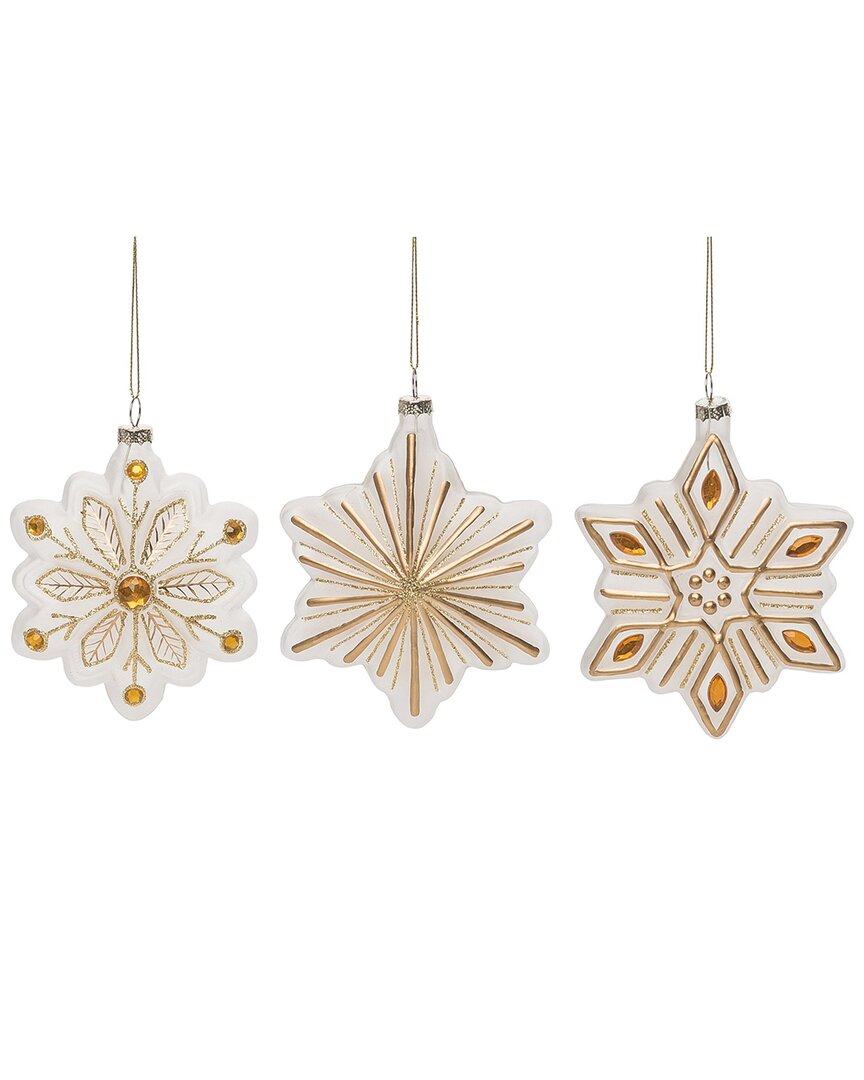 Transpac Glass 5.375in Multicolored Christmas Accent Snowflake Ornament Set Of 3