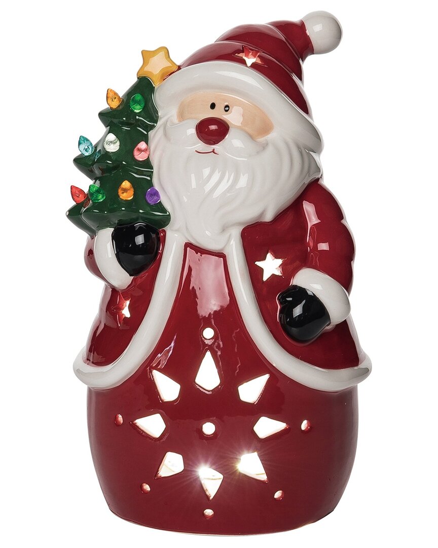 Transpac Ceramic 9.5in Multicolored Christmas Light Up Santa Tree