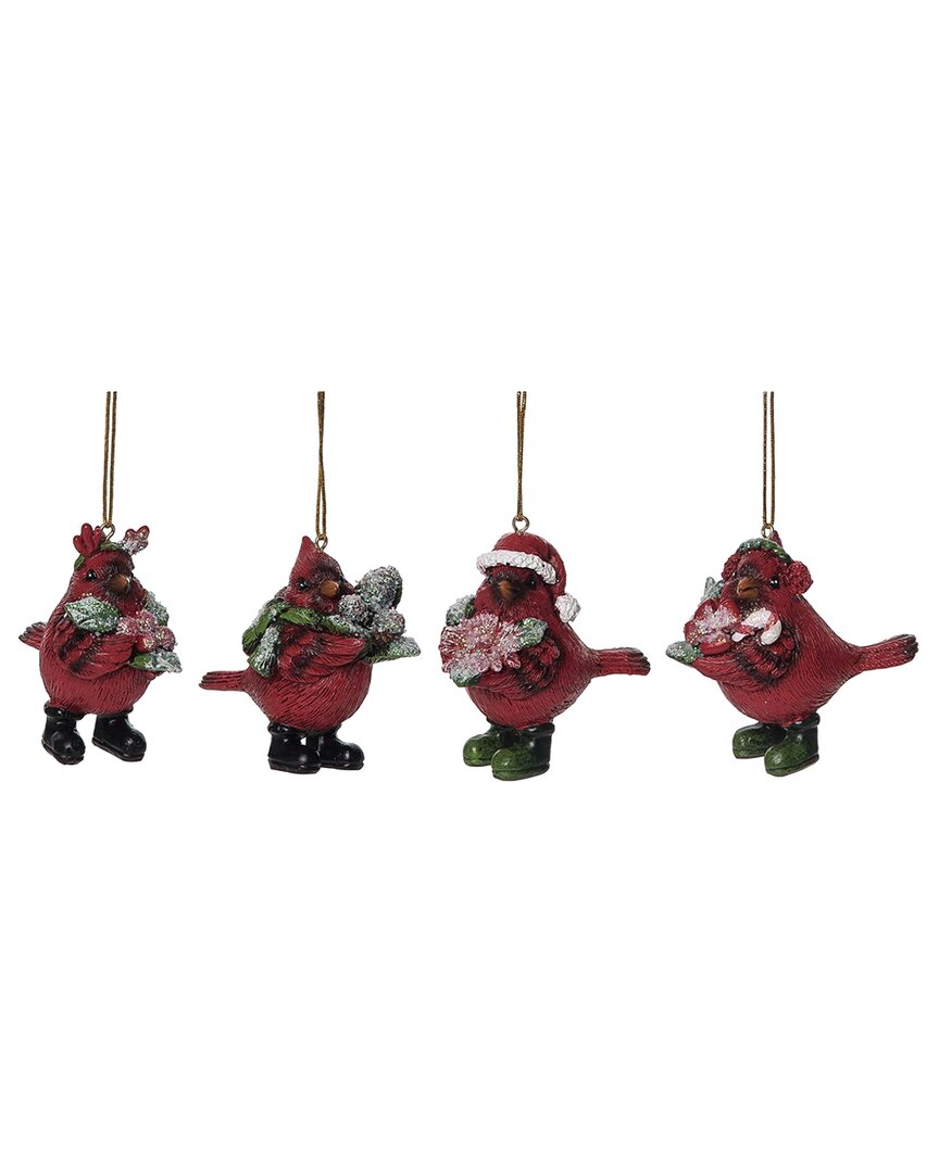 Transpac Resin 3in Multicolored Christmas Dressy Cardinal Ornament Set Of 4