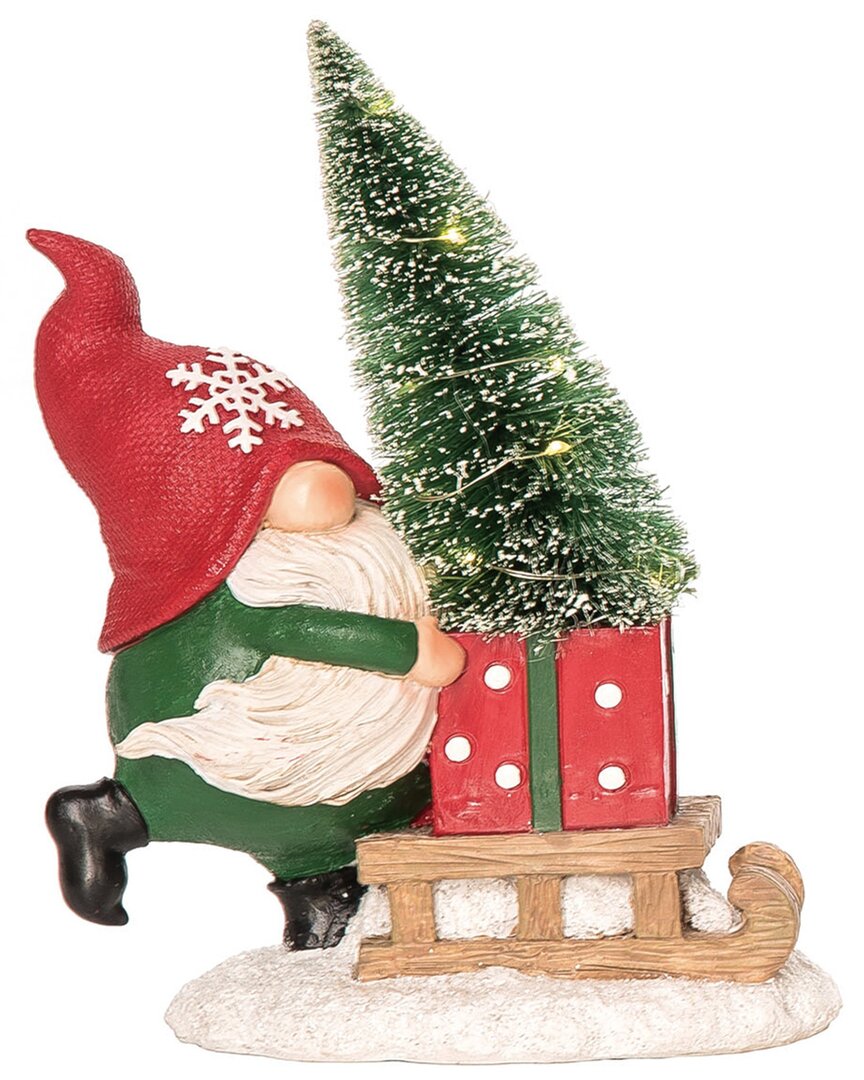 Transpac Resin 7in Multicolored Christmas Light Up Gnome And Bottle Brush Figurine