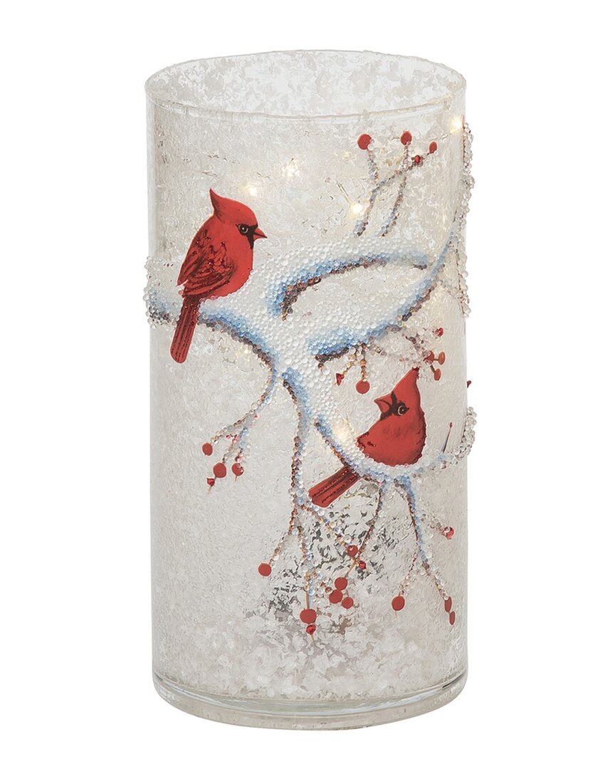 Transpac Glass 8in Multicolored Christmas Light Up Winter Bird Vase