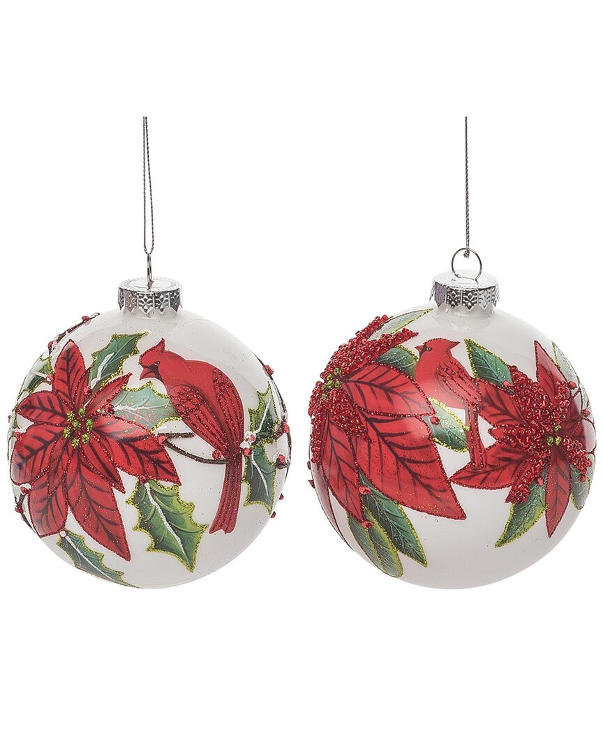 Transpac Glass 4.5in Multicolored Christmas Poinsettia Ornament Set Of 2