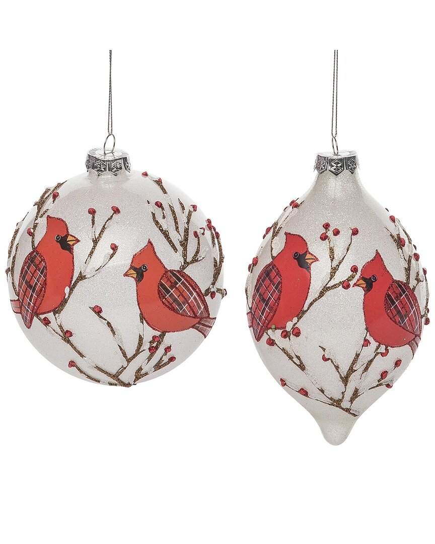 Transpac Glass 5.5in Multicolored Christmas Painted Cardinal Ornament Set Of 2