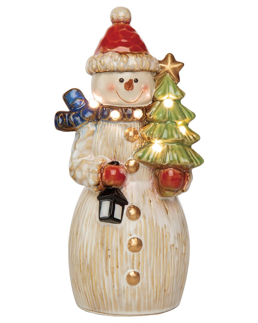 Transpac Ceramic 9.84in Multicolored Christmas Light Up Accent Snowman Decor