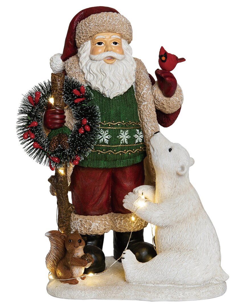 Transpac Resin 13.19in Multicolored Christmas Light Up Musical Cottage Santa Decor