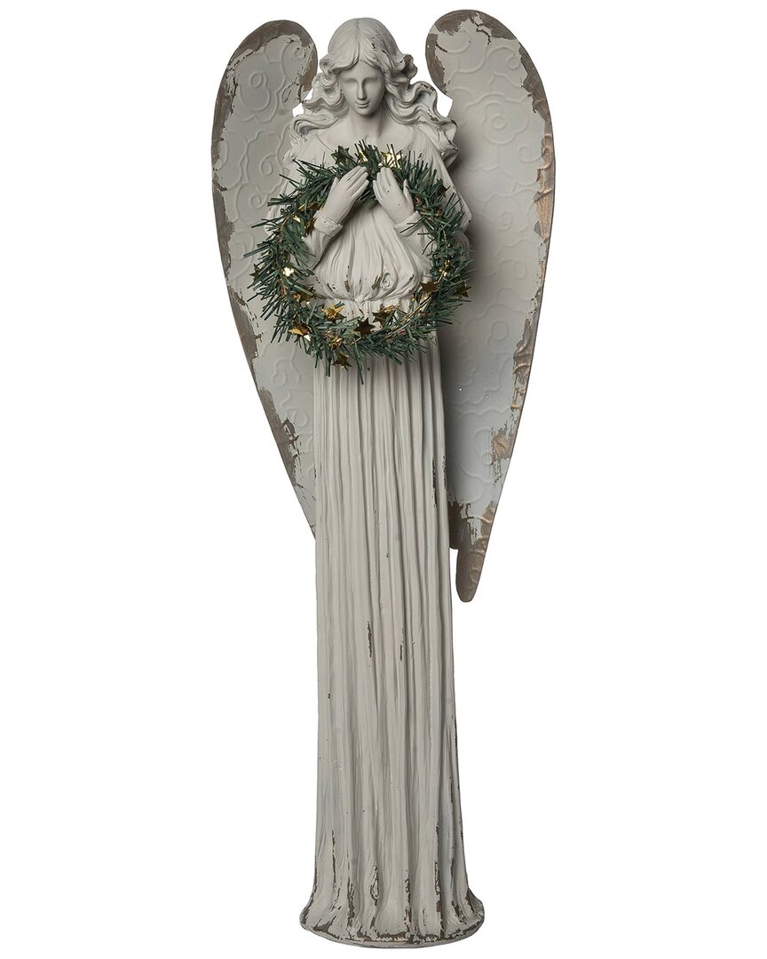 Transpac Resin 24.8in Christmas Glitz Wreath Angel Figurine In Grey