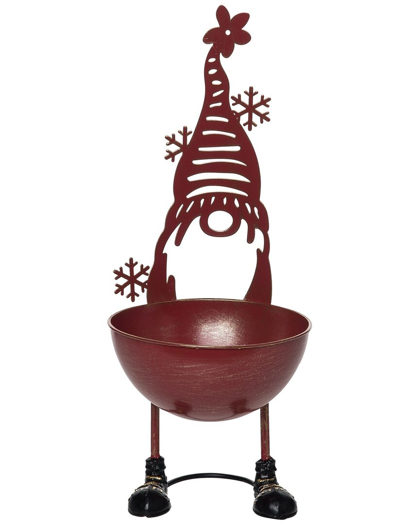 Transpac Metal 15.25in Christmas Gnome Bowl Decor In Red