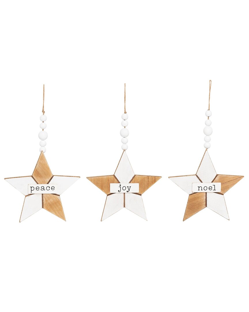 Transpac Wood 14.17in Multicolored Christmas Rustic Star Ornament Set Of 3
