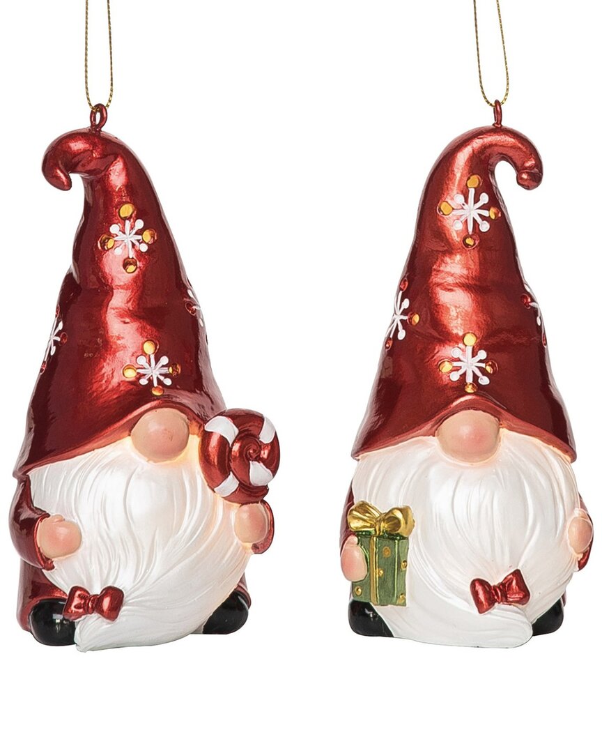 Transpac Resin 5.3in Multicolored Christmas Light Up Snowflake Gnome Ornament Set Of 2