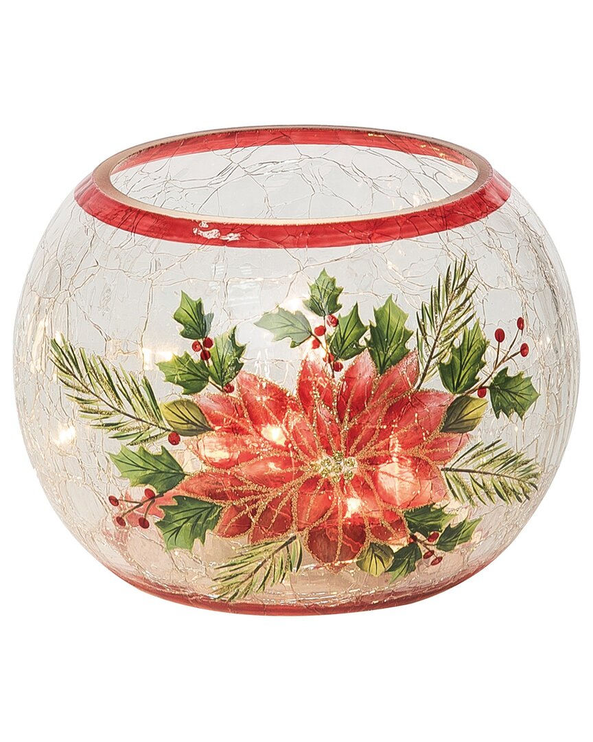 Transpac Glass 5.91in Multicolored Christmas Light Up Poinsettia Round Vase