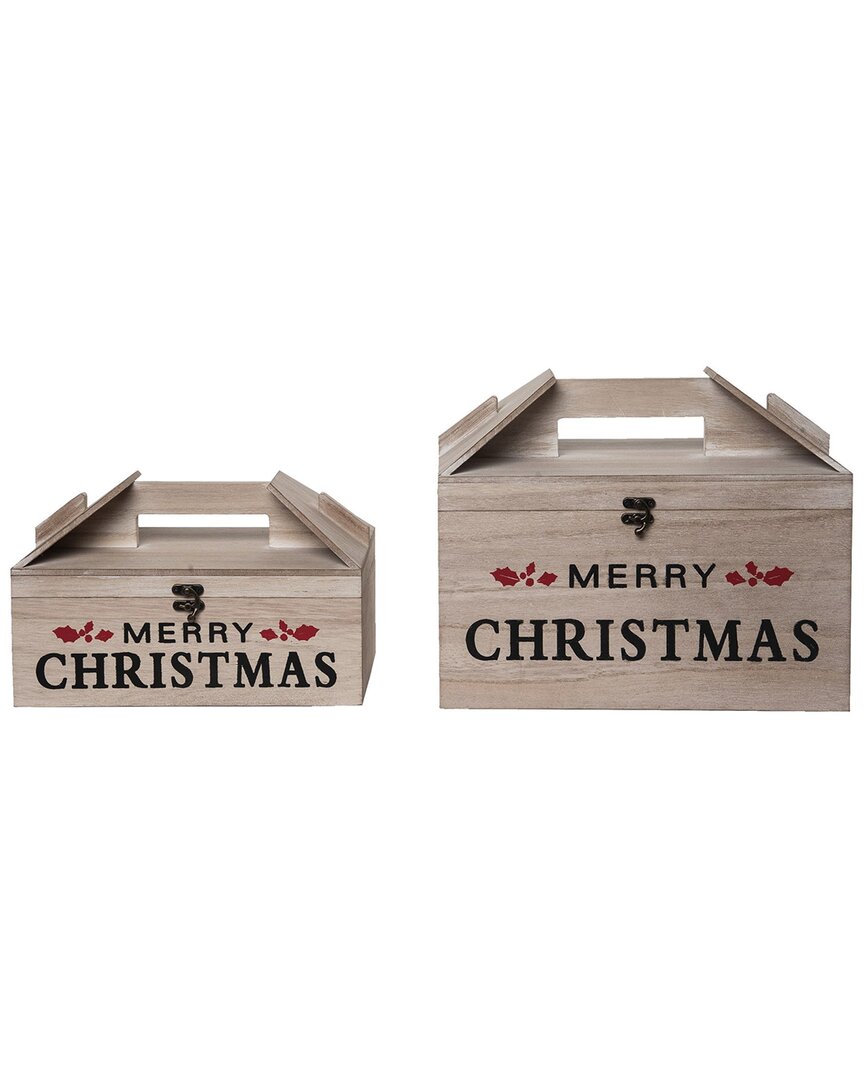 Transpac Wood 13.5in Christmas Takeout Box Set Of 2 In Cream