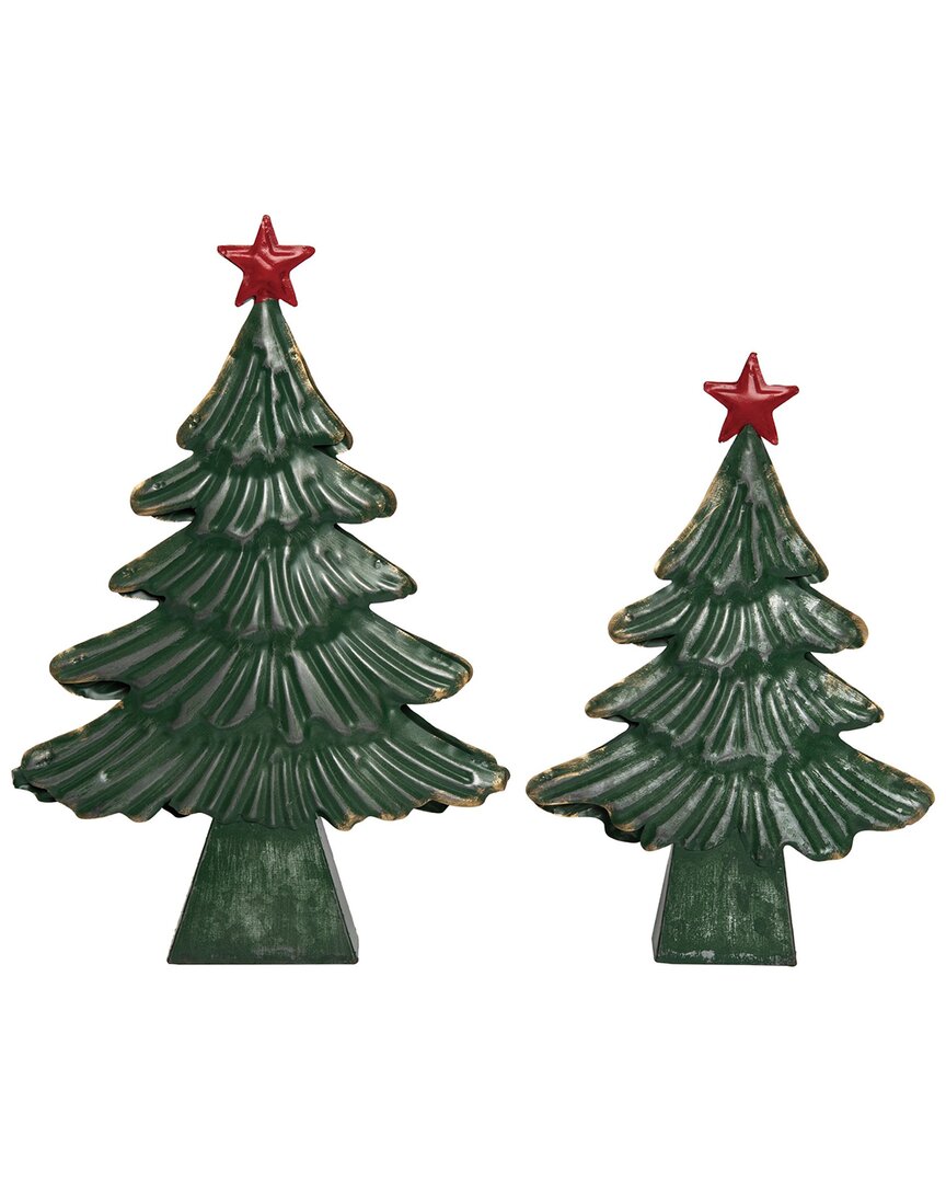 Transpac Metal 14.75in Christmas Rustic Tree Decor Set Of 2 In Green