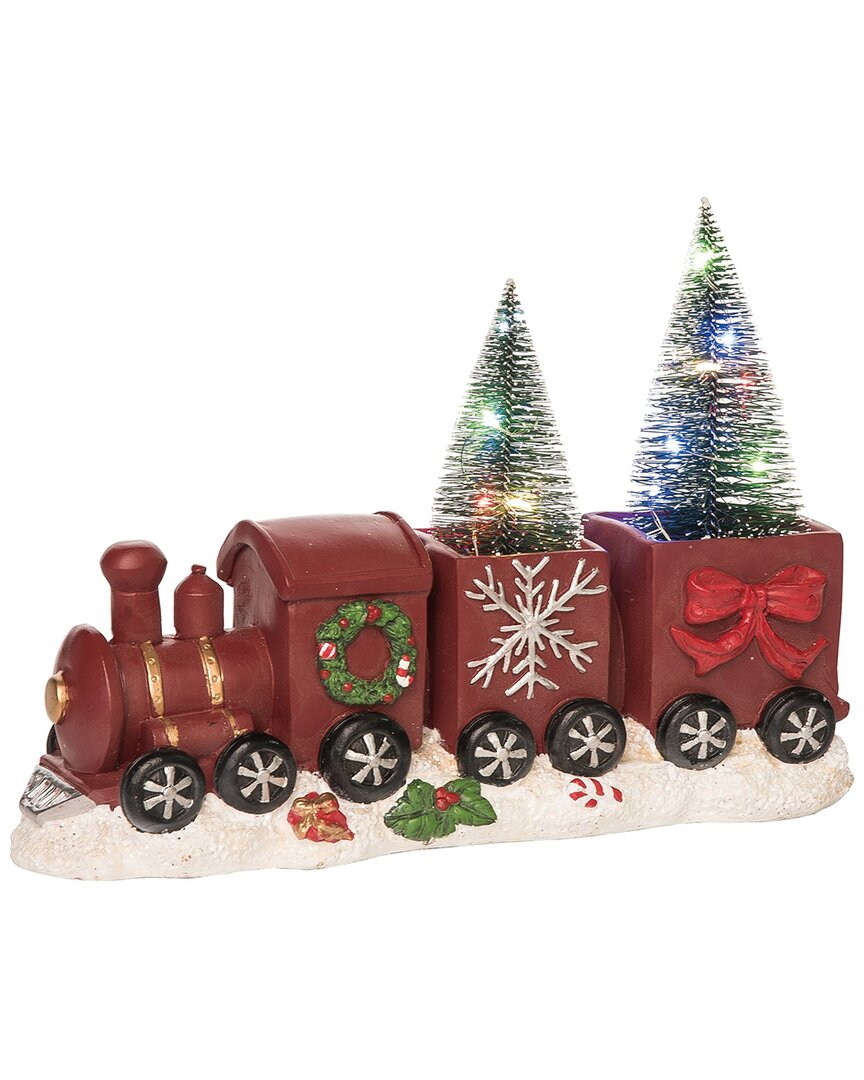 Transpac Resin 12in Multicolored Christmas Light Up Train With Trees