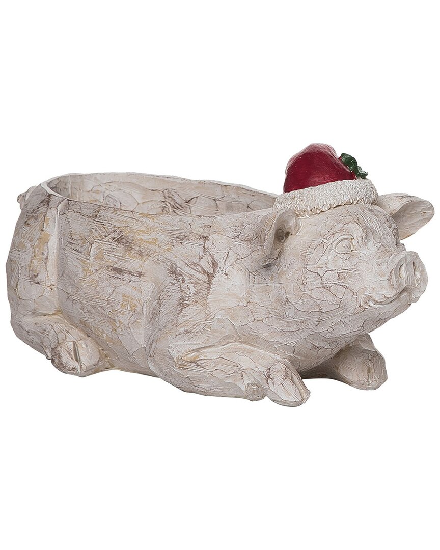 Transpac Resin 10.5in Christmas Pig/cow Container In Cream