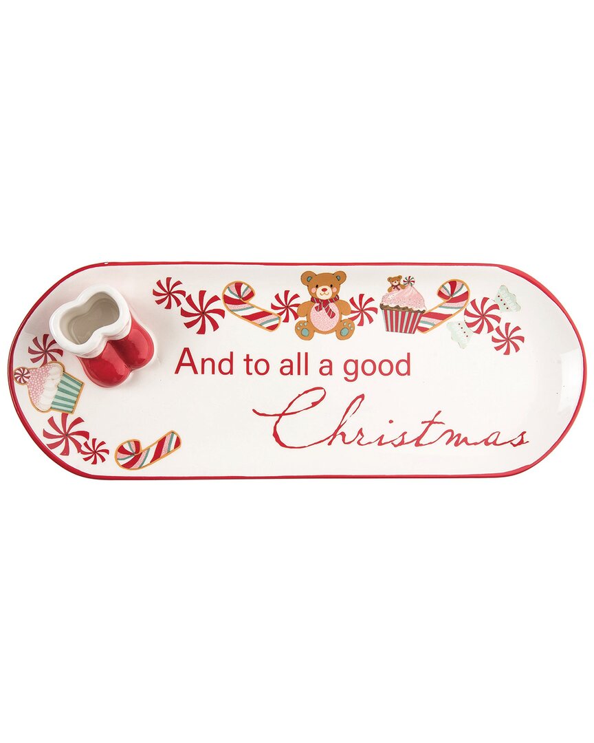 Transpac Ceramic 14.25in Multicolored Christmas Snack Plate With Toothpick Boots Container