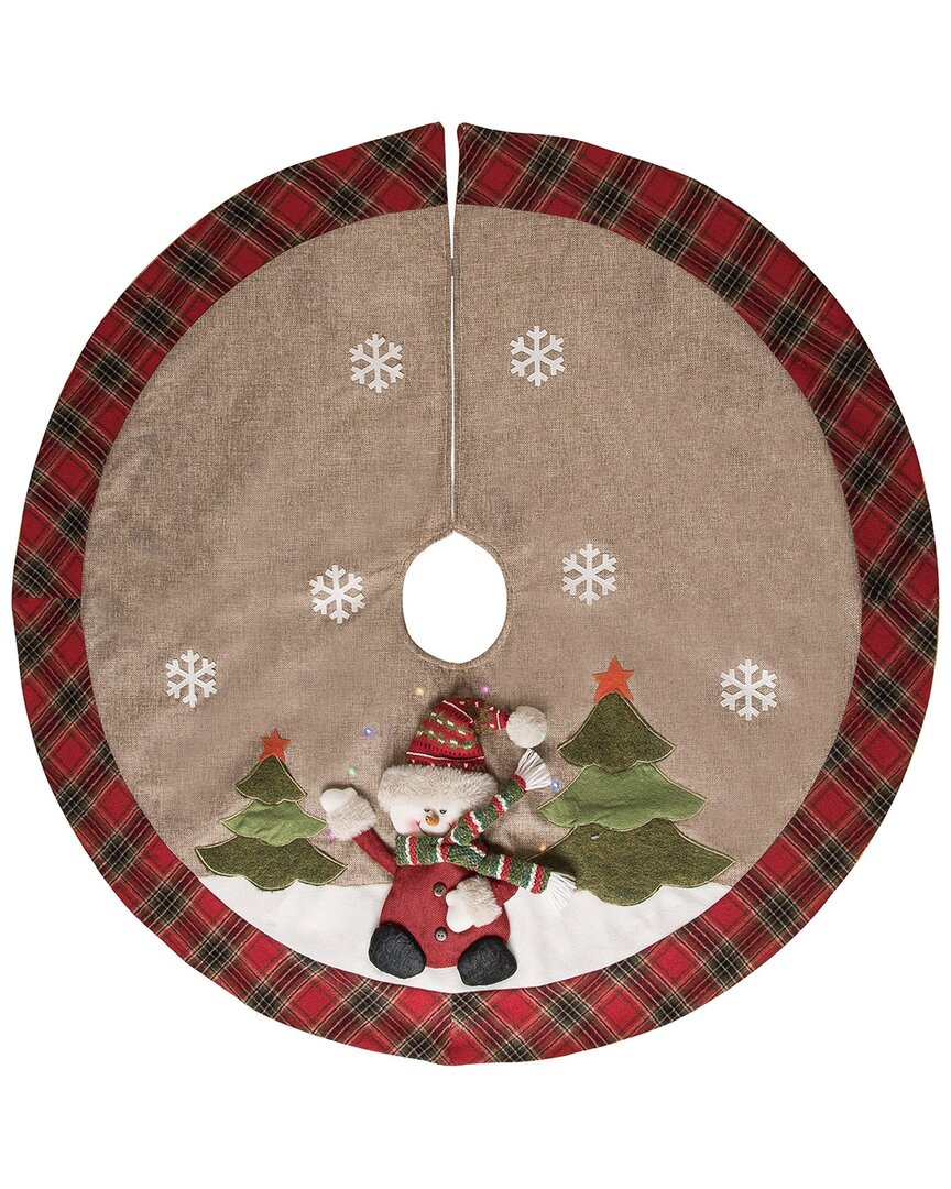 Transpac Polyester 42in Multicolored Christmas Light Up Rustic Snowman Tree Skirt