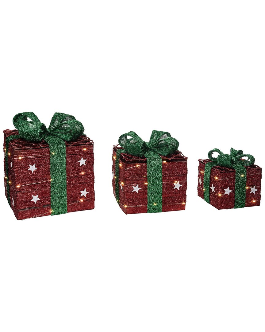 Transpac Metal 12.99in Multicolored Christmas Light Up Star Gift Box Decor Set Of 3