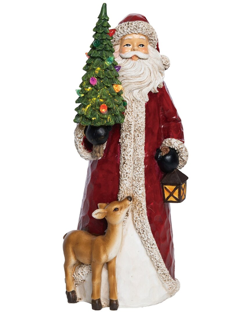 Transpac Resin 12in Multicolored Christmas Light Up Santa With Tree