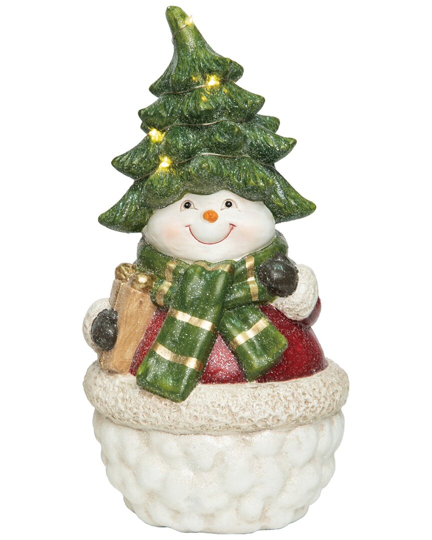 Transpac Ceramic 11.75in Multicolored Christmas Light Up Tree Snowman Decor