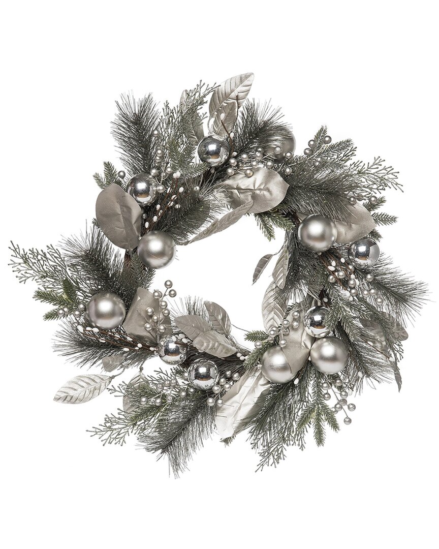 Transpac Artificial 24in Christmas Artificial Wreath In Silver