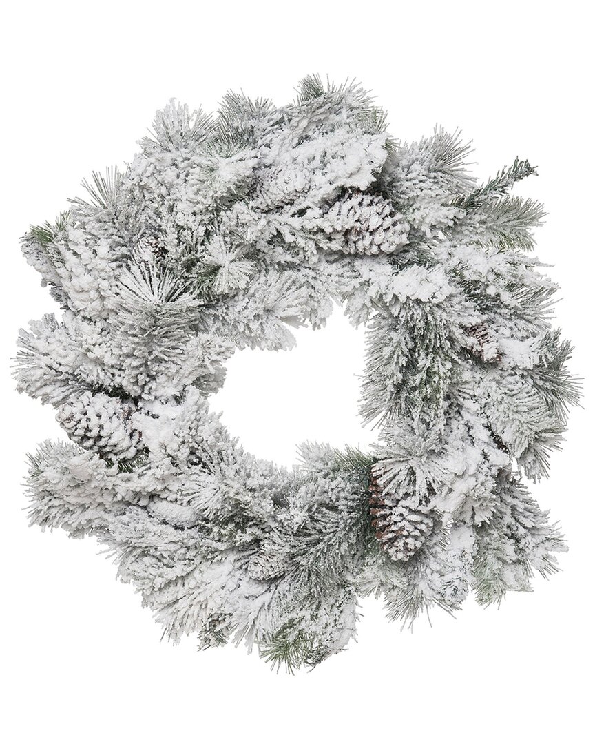 Transpac Artificial 28in Christmas Frosted Pine Wreath In White