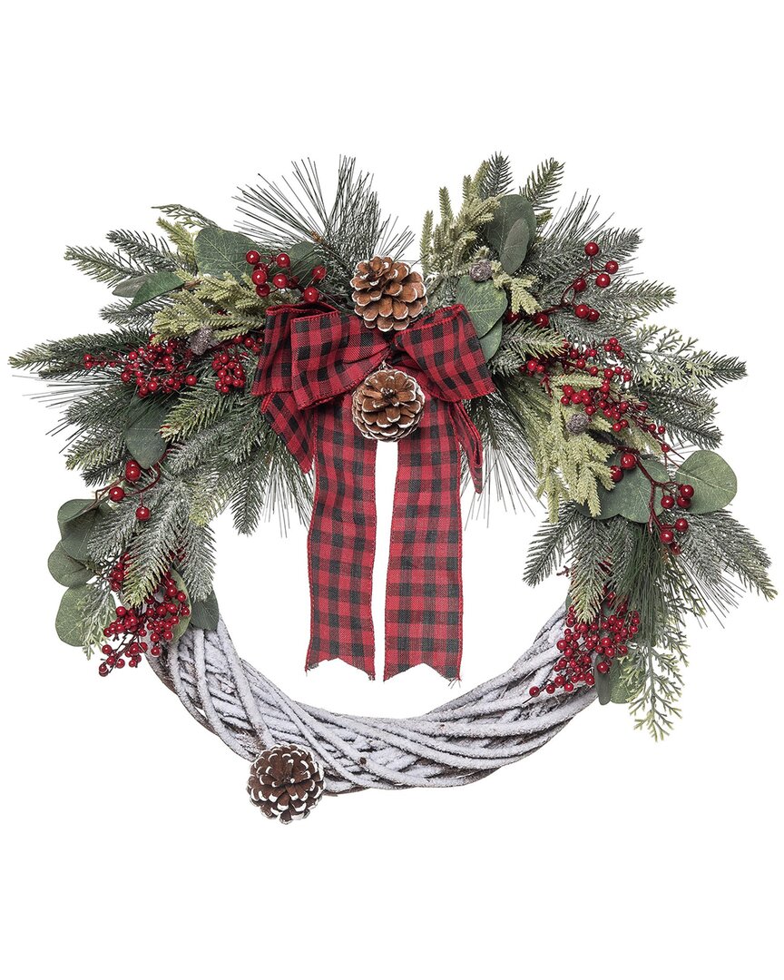 Transpac Artificial 24in Multicolored Christmas Woven Wreath With Check Bow