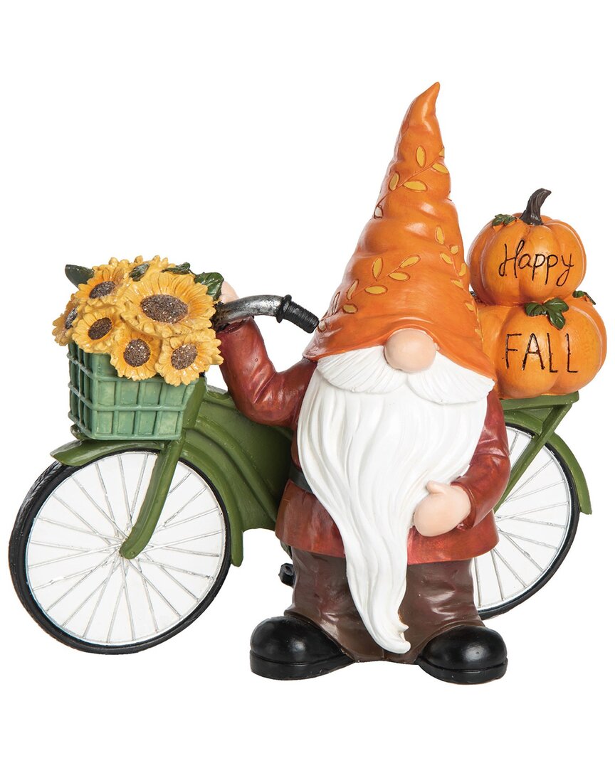 Transpac Resin 13.75in Multicolored Harvest Gnome Bicycle Decor In Orange