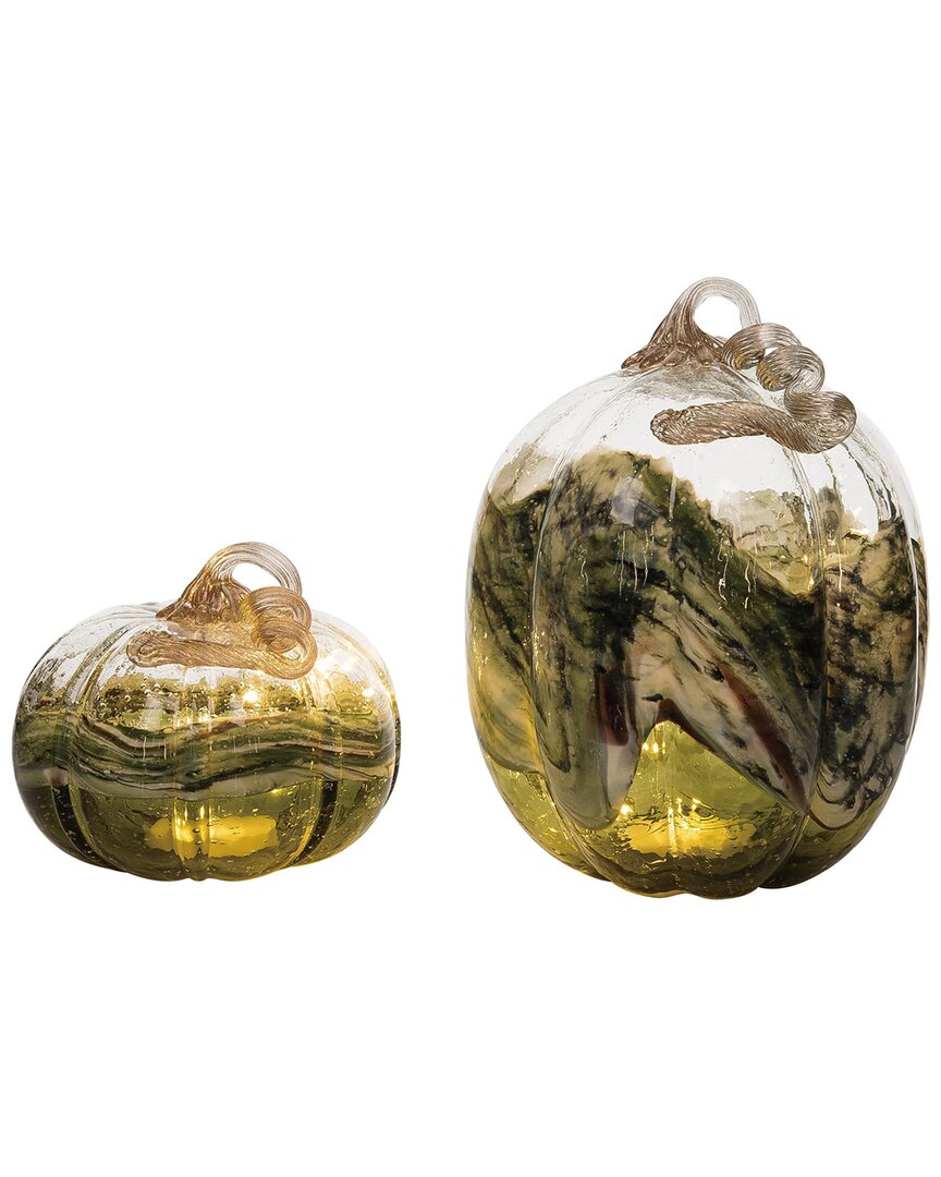Transpac Glass 10.5in Multicolored Harvest Light Up Pumpkins Set Of 2 In Clear
