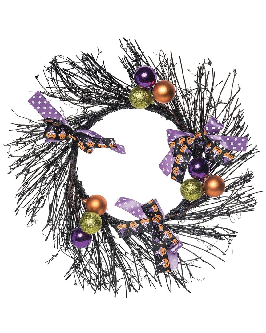 Transpac Natural Fiber 20in Multicolored Halloween Twig Metallic Pumpkin Wreath In Green