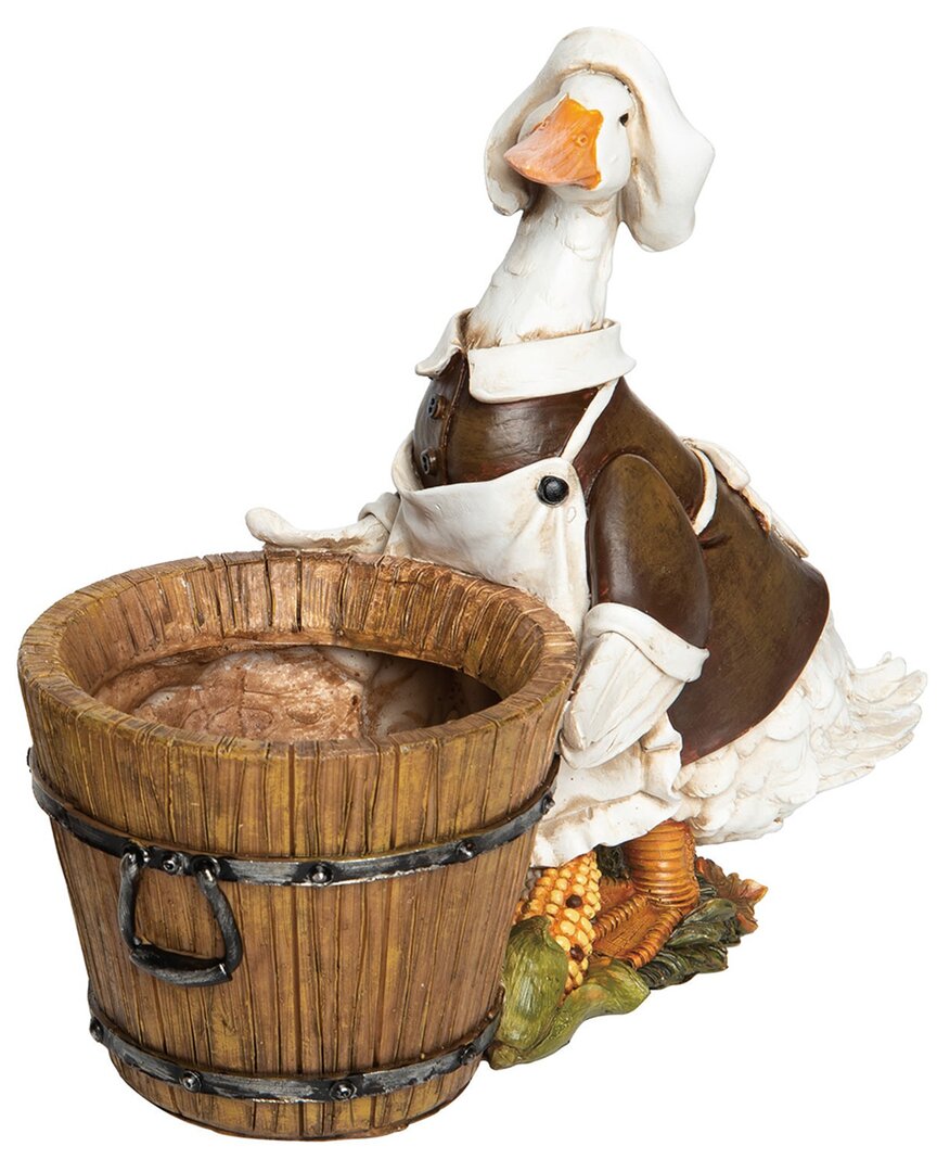 Transpac Resin 9.5in Multicolored Harvest Duck With Barrel Figurine In Brown