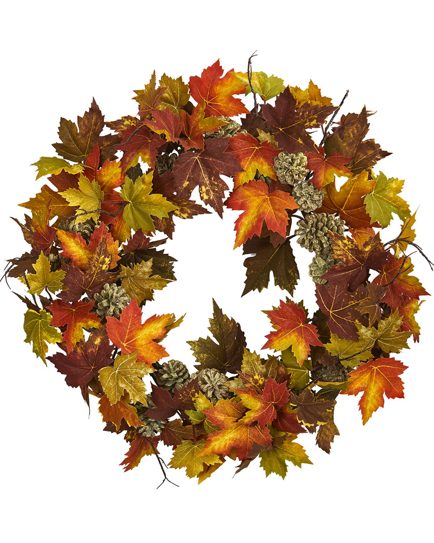 Nearly Natural Maple And Pine Cone Wreath