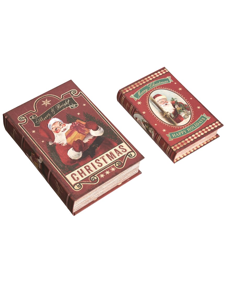 Shop Transpac Set Of 2 Wood 11.81in Multicolor Christmas Nesting Santa Book Boxes