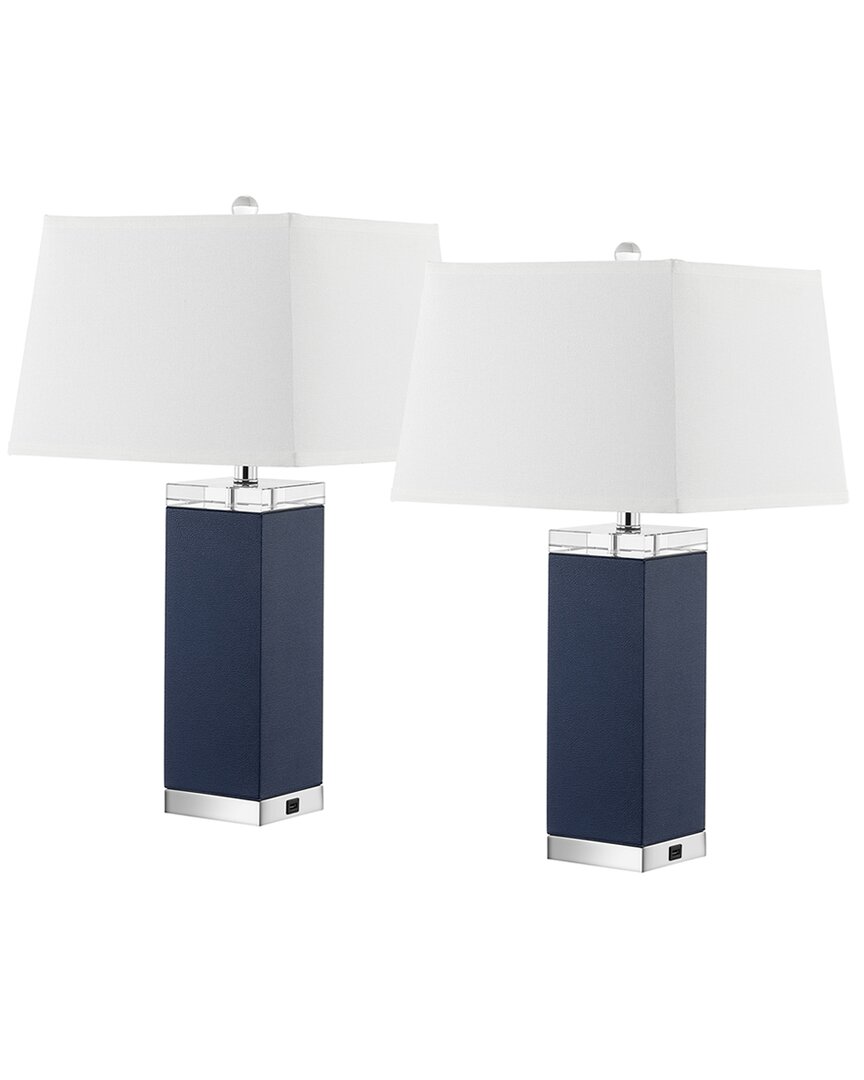 Safavieh Deco Leather Table Lamp In Navy