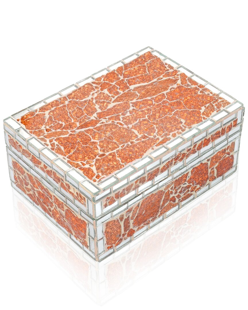 Tiramisu Sienna Crackle Mosaic Decorative Box In Orange