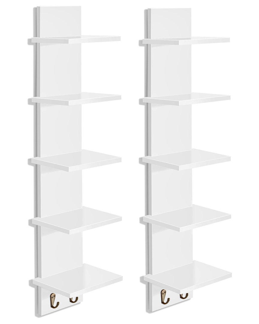 Sorbus 5-tier Wall Shelf Unit With Hooks In White