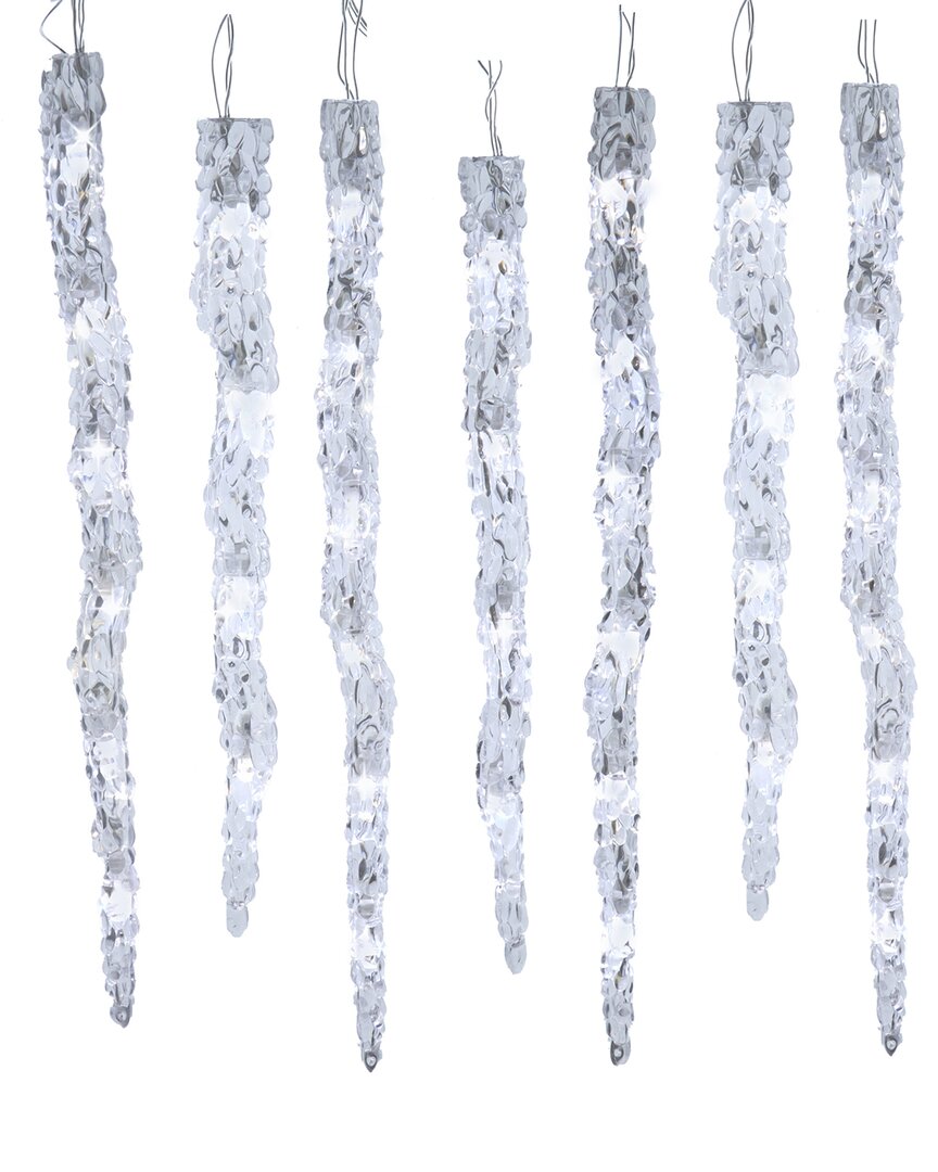 Kurt Adler Ul 60-light Dual Color Pure White/warm White Led 12pc Icicle String Light Set In Silver