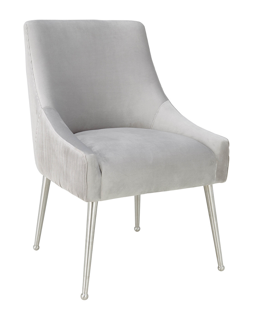 Tov Furniture Beatrix Pleated Velvet Side Chair In Light Gray/silver Leg