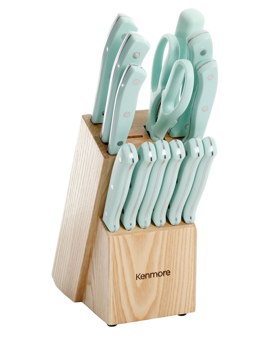 Kenmore 14pc Stainless Steel Cutlery Set With Block In Blue