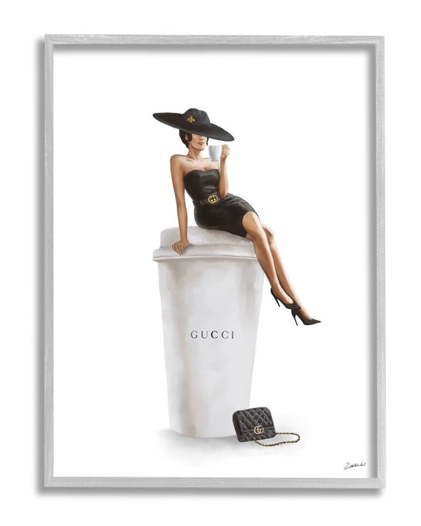 Stupell Stylish Fashion Female Pose Coffee Design Wall Art In White