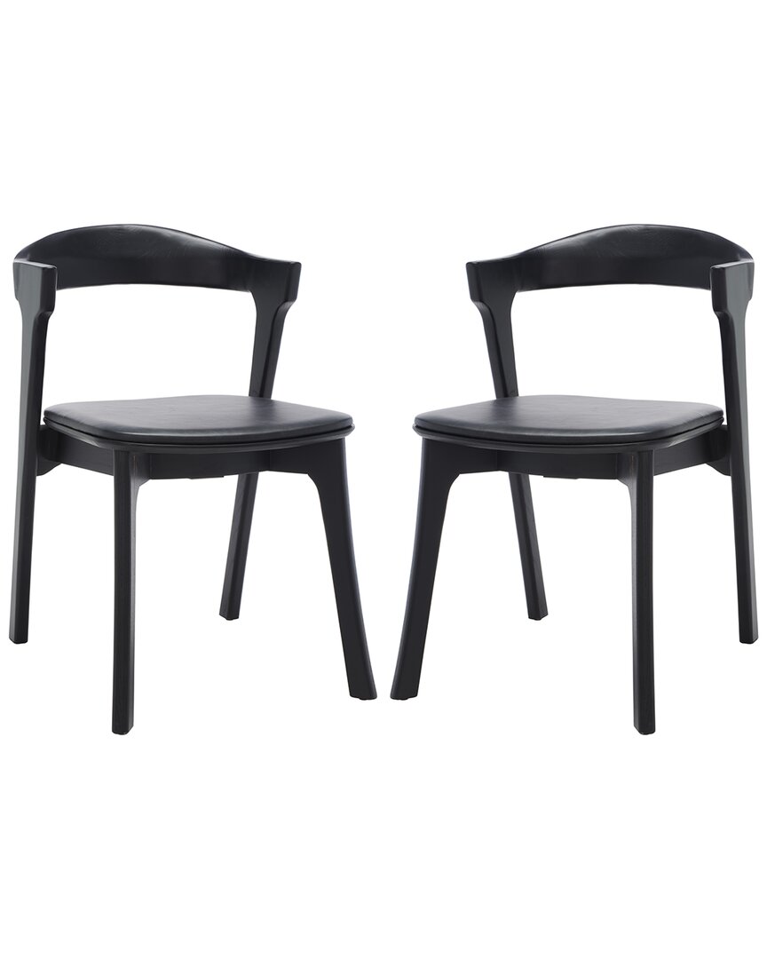 Safavieh Couture Brylie Wood And Leather Dining Chair, Set Of 2 In Black
