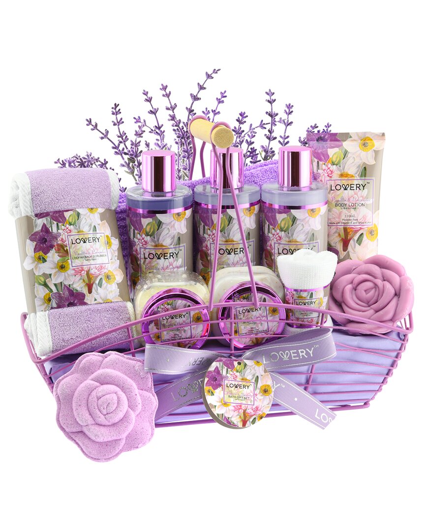 Lovery Body Care Gift Basket, 13pc Vanilla Lavender Home Spa Set, Thank You Gift