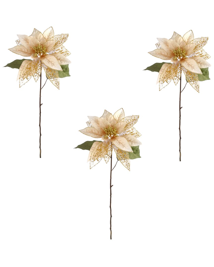 Shop Creative Displays Set Of 3 Poinsettia Christmas Holiday Stem In White