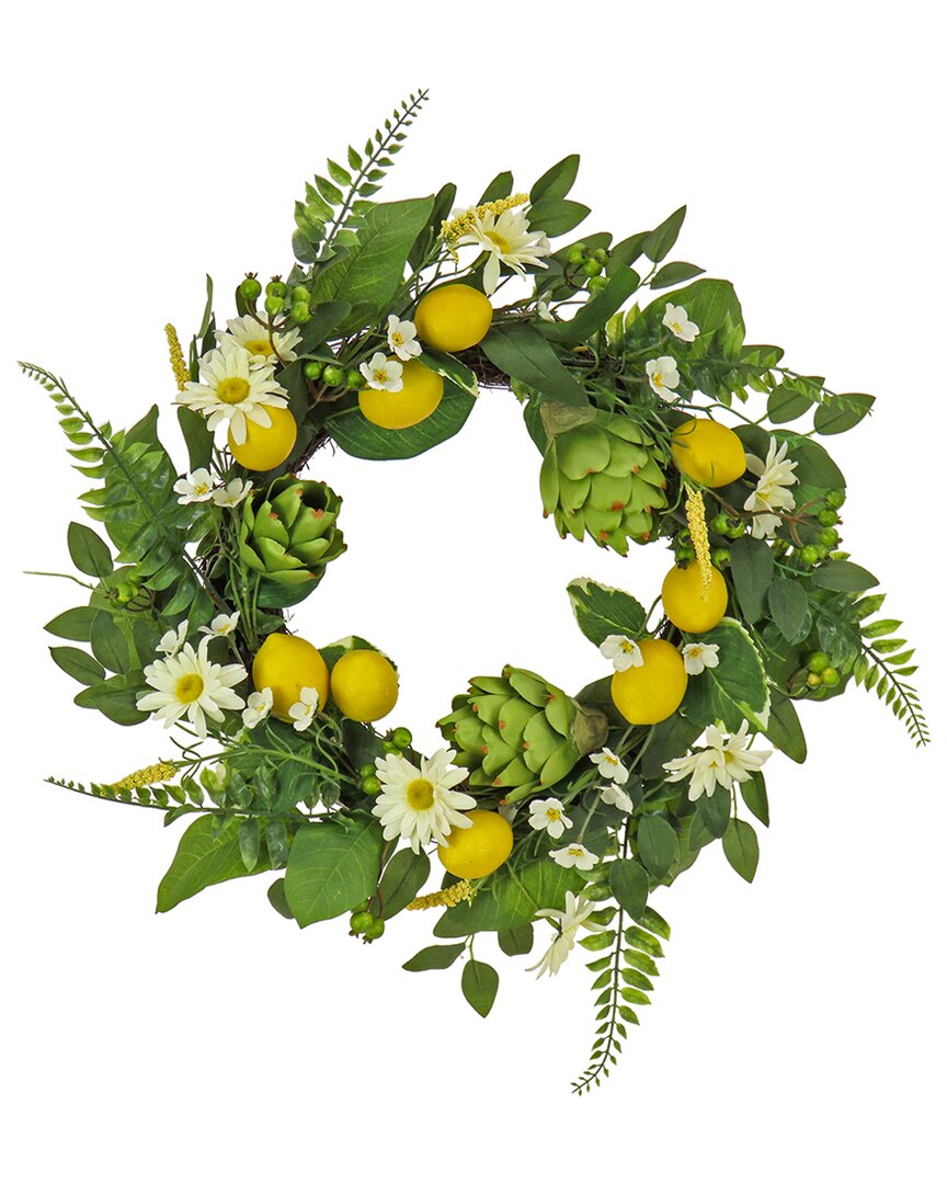 National Tree Company 22in Daisy, Artichoke And Lemon Wreath In Green
