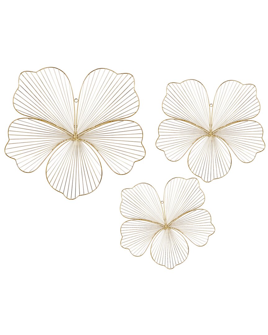 Cosmoliving By Cosmopolitan Set Of 3 Floral Metal Wall Decor In Gold