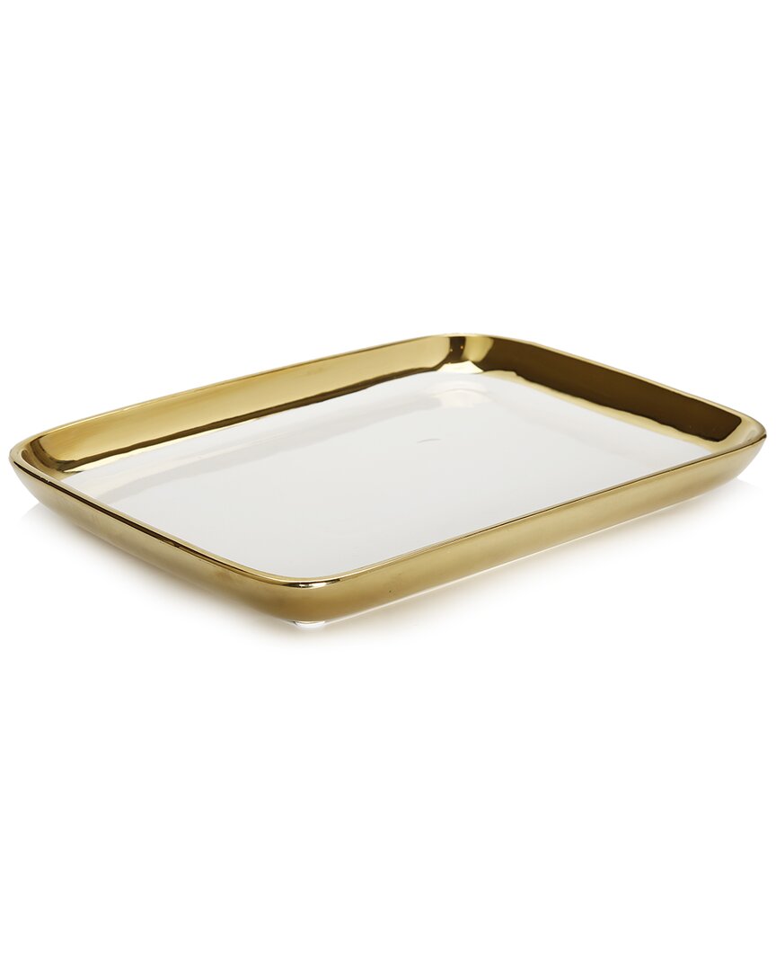 VIVIENCE VIVIENCE GOLD EDGED WHITE OBLONG TRAY