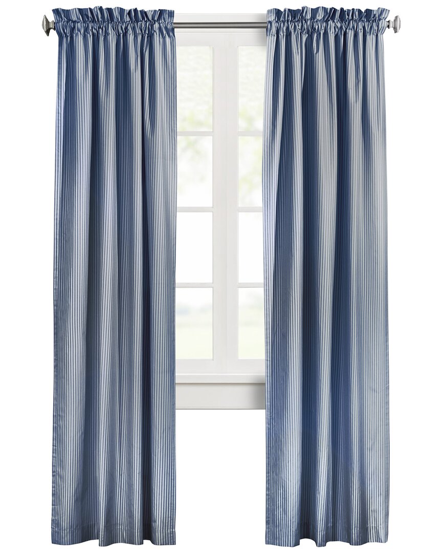Thermalogic Ticking Stripe Pole Top Curtain Panel Pair Window Dressing In Navy