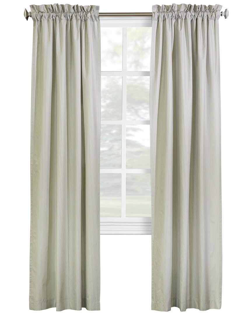 Thermalogic Ticking Stripe Pole Top Curtain Panel Pair Window Dressing In Sage