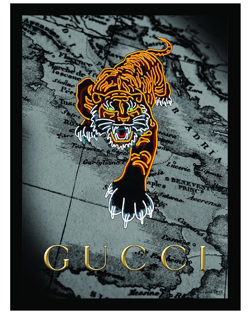 Fairchild Paris Gucci Tiger Italy Map Framed Print In Black